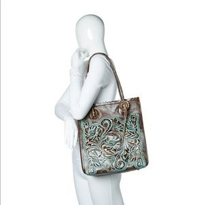 Patricia Nash turquoise tooled leather handbag